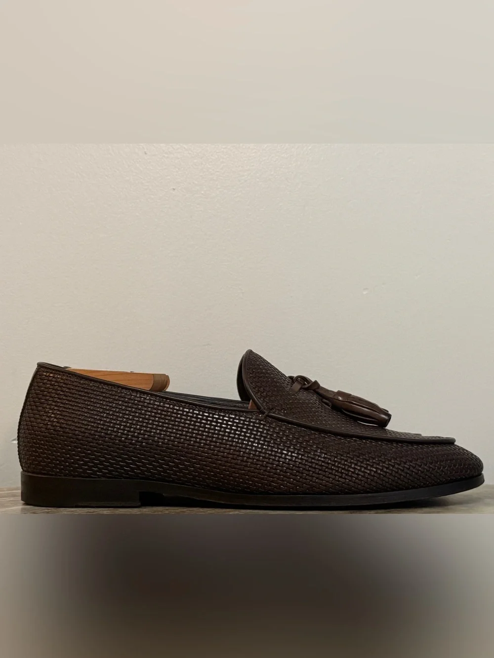 CANALI TASSEL LOAFERS BROWN 40 / 7 US LEATHER $1000 WOVEN INTRECCIATO  SHOES